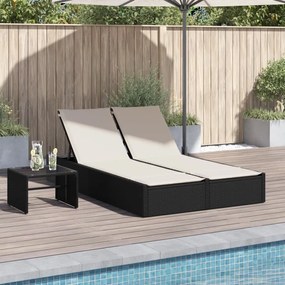 Lettino Prendisole Doppio Con Cuscini Nero İn Polyrattan /
