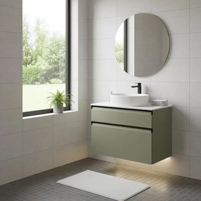 Mobile da bagno sospeso sotto lavabo L 79.5 x H 60 x P 45.5 cm verde salvia opaco, 2 cassetti Fusion