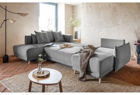 Divano letto angolare in velluto a coste grigio (angolo sinistro/"U") Lazy Lukka - Miuform