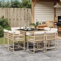 Set da Pranzo da Giardino 9 pz con Cuscini Beige in Polyrattan 3211558