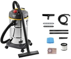 Wash Bidone Aspirapolvere e Aspiraliquidi wtp 30 x con Fusto in Acciaio Inox Potenza 1400 Watt Capacità 30 Litri Portata 65 Litri / Sec - Lavor