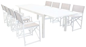 DEXTER - set tavolo in alluminio cm 200/300 x 100 x 74 h con 8 poltrone Carpenter