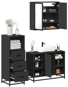 Set Mobili Da Bagno 3 Pz Nero İn Legno Multistrato /