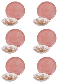 Servizio 12 piatti fiore rosa Flowers porcellana
