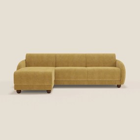 Giglio divano letto angolare con materasso alto 18 cm e penisola contenitore in morbido bouclé impermeabile T07 giallo