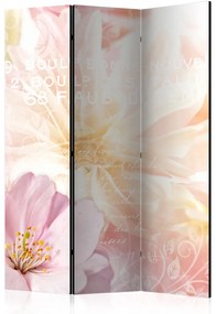 Paravento Messaggio romantico (3 parti) - fiori rosa e scritte