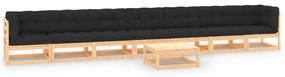 Set salotto giardino 8 pz cuscini antracite legno massello pino