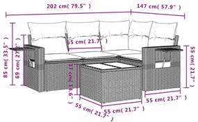 Set Divani da Giardino 5 pz con Cuscini in Polyrattan Nero