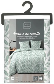 Set copripiumino e federa bianco/verde in microfibra per letto matrimoniale ed esteso 240x220 cm Sequoia – douceur d'intérieur
