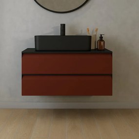 Mobile da bagno sospeso sotto lavabo L 99.5 x H 40 x P 45.5 cm bordeaux laccato opaco, 2 cassetti Fusion