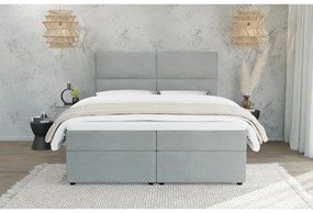 Letto matrimoniale imbottito grigio chiaro con vano contenitore con griglia 160x200 cm Rico - Ropez