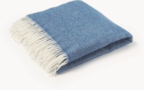 Coperta in lana con motivo a spina di pesce e frange Tyrol