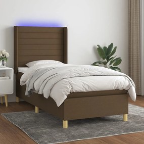 Letto a molle materasso e led marrone scuro 80x200cm in tessuto