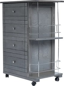 Carrello da cucina GIADA con 4 cassetti e portabottiglie Grigio