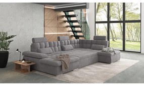 Divano angolare grigio allungabile e con contenitore (con penisola a destra/a U) Merkur – Ropez