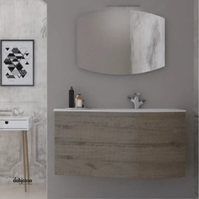 Mobile Bagno Sospeso "Light Dx" Da 105 Cm Composto Da Due Cassetti Lavabo E Specchio Con Lampada Led