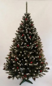 Bellissimo albero di Natale decorato con sorbo e pigne 220 cm