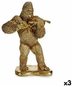 Statua Decorativa Gorilla Violino Dorato 16 x 40 x 30 cm (3 Unità)