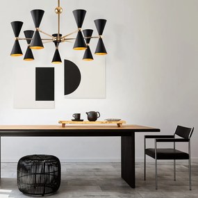 Lampadario Contemporaneo Vesper In Metallo Nero E Oro 14 Luci