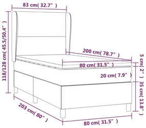 Giroletto a Molle con Materasso Nero 80x200 cm in Velluto