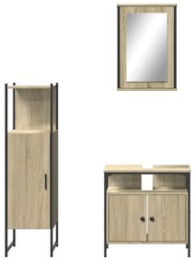 Set mobili da bagno 3 pz rovere sonoma in legno multistrato