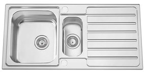 Lavello semincasso 1.5 vasche con gocciolatoio laterale destro o sinistro RODI Urban 100 inox L 50 x L 100 x P 20 cm argento