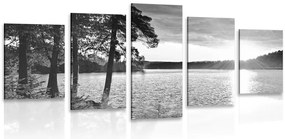 Quadri 5 pezzi – Tramonto sul lago in bianco e nero