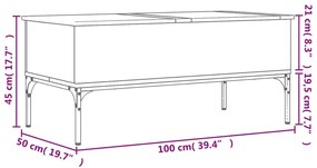 Tavolino Rovere Fumo 100x50x45cm in Legno Multistrato e Metallo