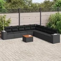 Set Divani da Giardino 10pz con Cuscini in Polyrattan Nero 3225488