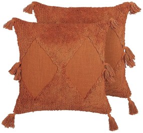 Set di 2 cuscini cotone ricamato arancione 45 x 45 cm AVIUM Beliani