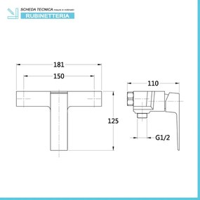 Miscelatore doccia esterno cromato in ottone serie Kubo