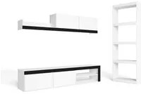 Set da Soggiorno IDEM e libreria TOTEM - colore bianco/nero - Scaffale bianco opaco 200x40x180cm / 60x25x181cm