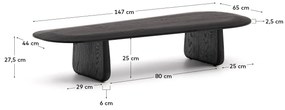 Kave Home - Tavolino salotto Pirita di legno massello di rovere con finitura nero 146 x 56,5 cm FSC 10