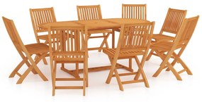 Set da Pranzo da Giardino 9 pz in Legno Massello di Teak