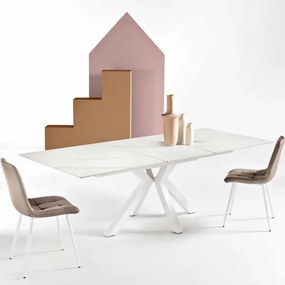 Tavolo in pietra allungabile a 240 cm effetto marmo Bianco HERO