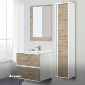 Mobile Bagno Sospeso "Fabula" Da 60 Cm Composto Da Due Cassetti Lavabo E Specchio Finitura Bianco/Rovere Di Bordeaux