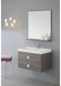 Mobile Bagno Sospeso 75 Cm Due Cassetti Specchio Con Mensola 74x80 Cm Feridras "Bravo" Rovere Scuro