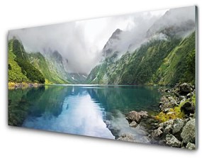 Quadro su vetro acrilico Paesaggio del lago di montagna 100x50 cm