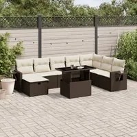 Set Divani da Giardino 9pz con Cuscini Marrone in Polyrattan 3275033