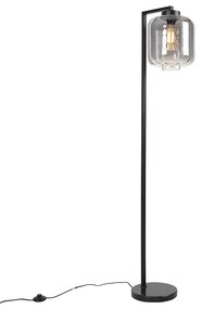 Lampada da terra di design nera con vetro fumé - Qara Down