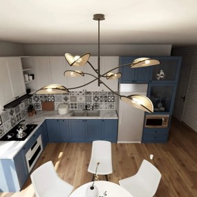Lampadario a Sospensione in Acciaio e Tessuto LOTUS 6 Nero 6xE14 Colore del corpo Nero e Rattan