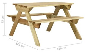 Tavolo da Picnic con Panche 110x123x73 cm in Pino Impregnato