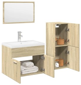 Set mobili da bagno 3 pz rovere sonoma in legno multistrato