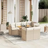 Set Divano da Giardino 8 pz con Cuscini Beige in Polyrattan 3270708