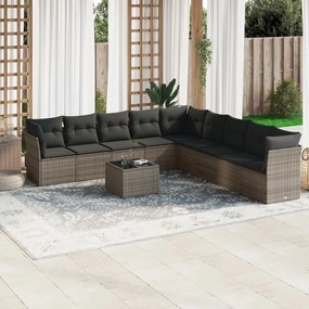 Set divano da giardino 10 pz con cuscini grigio in polyrattan