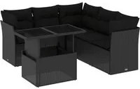 Set Divano da Giardino 6 pz con Cuscini Nero in Polyrattan 3266575