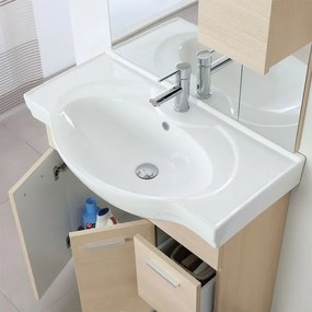 Mobile bagno a terra 85 cm larice con pensile su specchio LED Desya