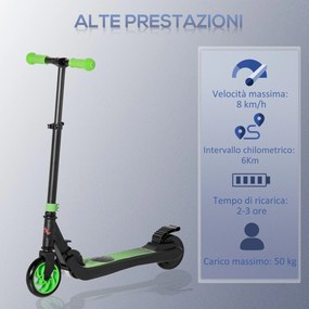 Monopattino Elettrico Pieghevole per Bambini Altezza Regolabile 75-80 cm Nero e Verde...