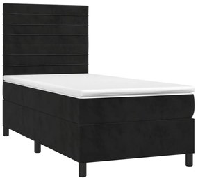 Letto a molle con materasso e led nero 80x200 cm in velluto