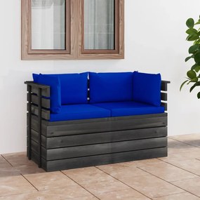 Divano da giardino 2 posti su pallet con cuscini massello pino